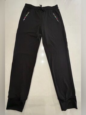 Source Unknown Black Jogger Pants with Color-Trim Zippers